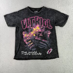 Vitriol Graphic T-Shirt Mens Large Black Acid Wash Skull The World Burns Slowly